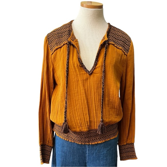 Love Sam Cotton-Gauze Embroidered Beaded Long Sleeve Top, Gold, Medium - Picture 5 of 11